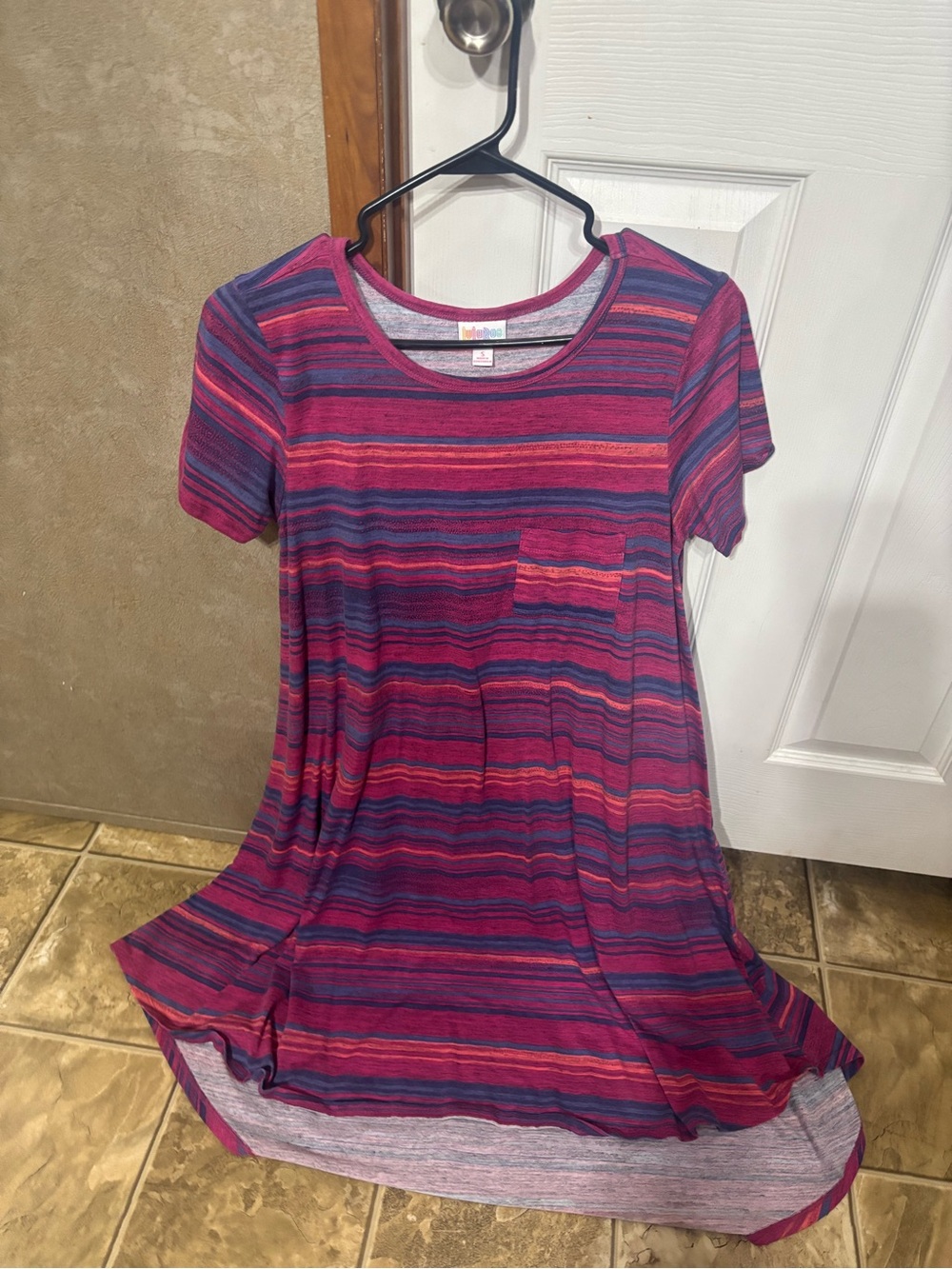 LuLaRoe High Low Dress in Pink and Purple Stripes